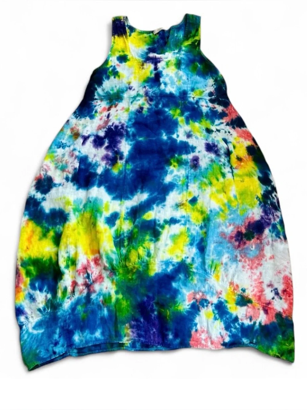 Colette Paris Artisan Tie Dye 100% Italian Linen Boutique Midi Dress Sleeveless - Picture 1 of 7